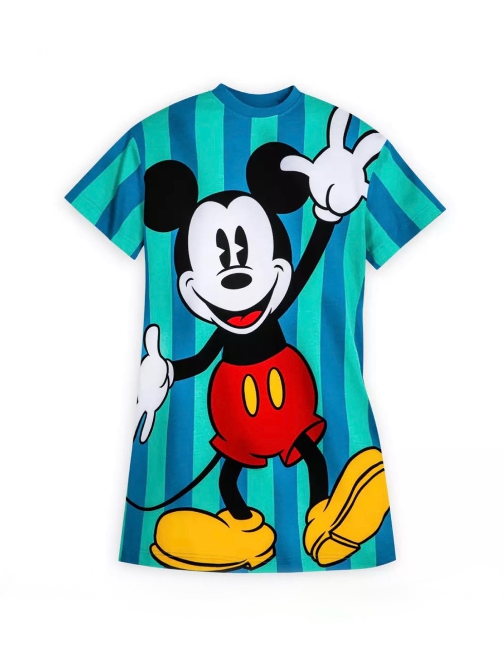 Disney Mickey Mouse Blue & Green Striped T-Shirt Dress